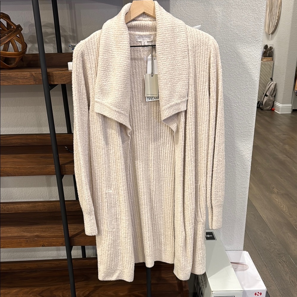 Barefoot Dreams CozyChic Lite® Ribbed Drape Cardigan - Size Medium (Almond)